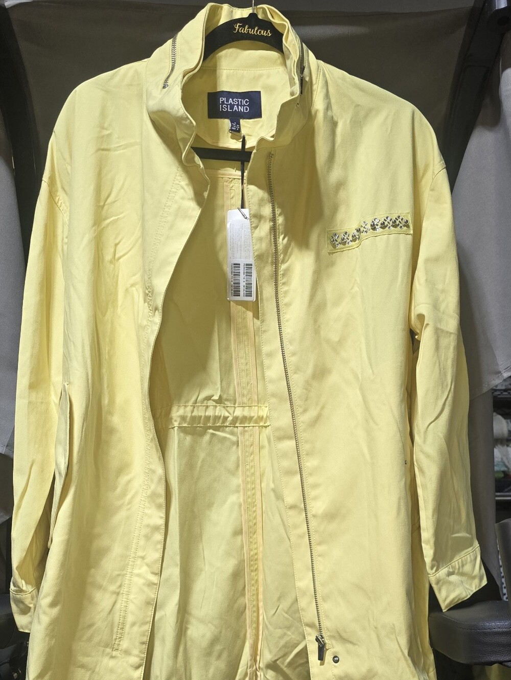 Plastic Island Light  Women Yellow Zip-Front Trench Coat Jacket,small, Oversized